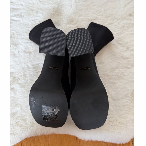 Black Satin High Platform Dancer Ankle Sock Boots fits size 7.5-8